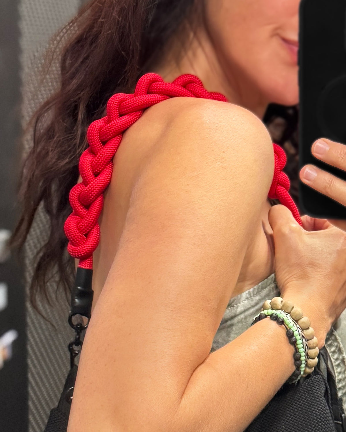 Ropique Braid worn on the shoulder